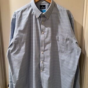 Stafford Men's Light Blue Plaid Button Down Shirt 18/18-1/2 34-35 Regular Fit